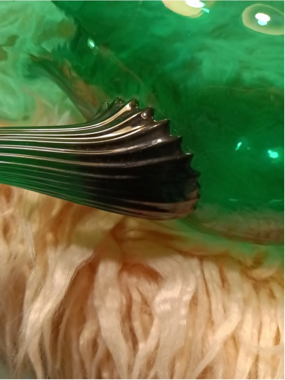 Fenton Emerald Green Snow Crest Glass Reed Handled Ruffle Pitcher handmade USA